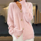 Clara - Women's V-Neck Cable Knit Cardigan