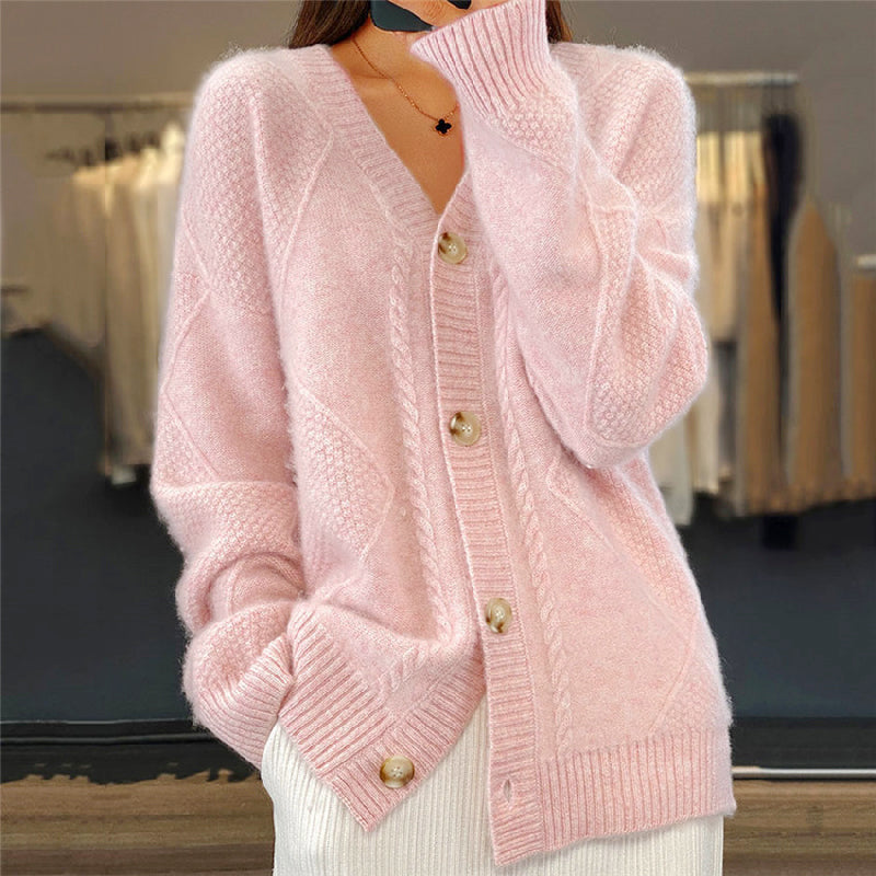 Clara - Women's V-Neck Cable Knit Cardigan