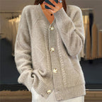 Clara - Women's V-Neck Cable Knit Cardigan