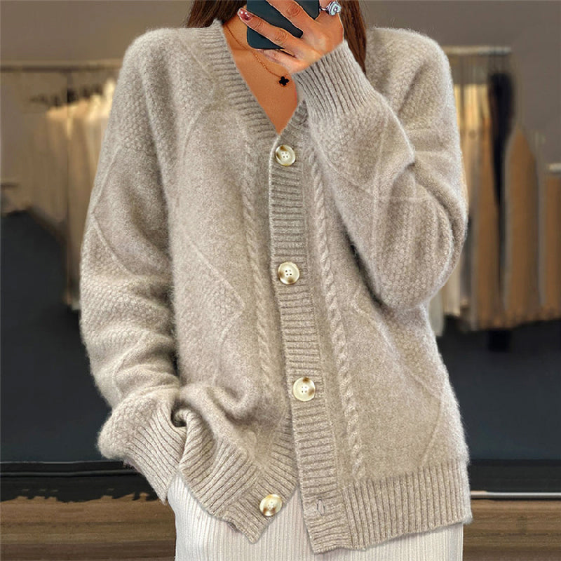 Clara - Women's V-Neck Cable Knit Cardigan
