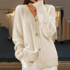 Clara - Women's V-Neck Cable Knit Cardigan