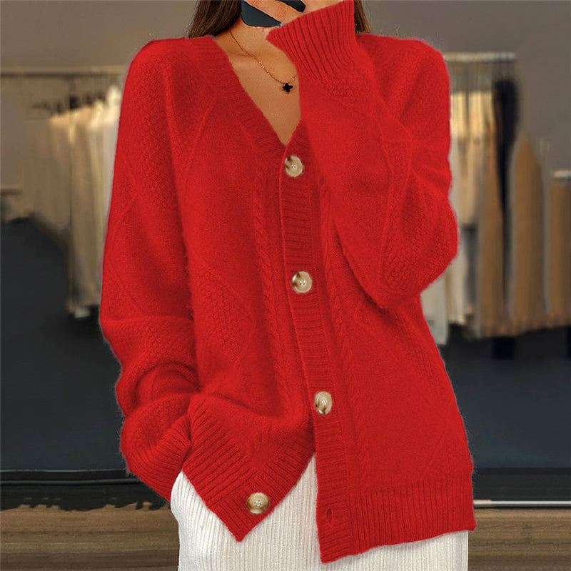 Clara - Women's V-Neck Cable Knit Cardigan