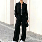 Claudette - Women's Striped Collared Wide Leg Matching Set