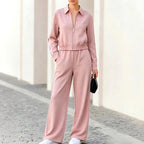Claudette - Women's Striped Collared Wide Leg Matching Set