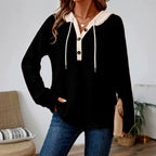 Clementine - Women's Ribbed V-Neck Loose Fit Zip Up Hoodie