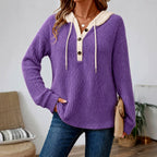 Clementine - Women's Ribbed V-Neck Loose Fit Zip Up Hoodie