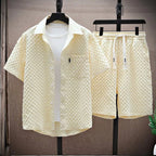 Clyde - Men's Textured Casual Two-Piece Shirt and Shorts Set
