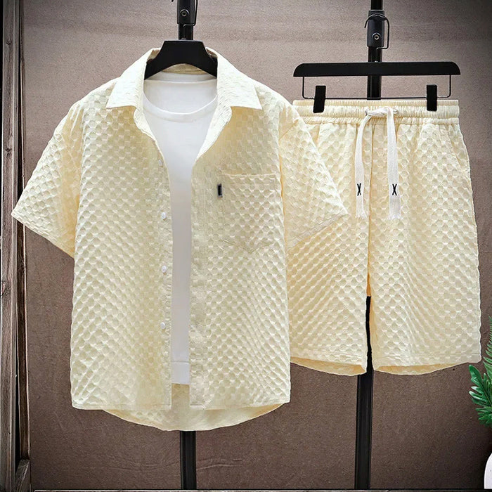 Clyde - Men's Textured Casual Two-Piece Shirt and Shorts Set