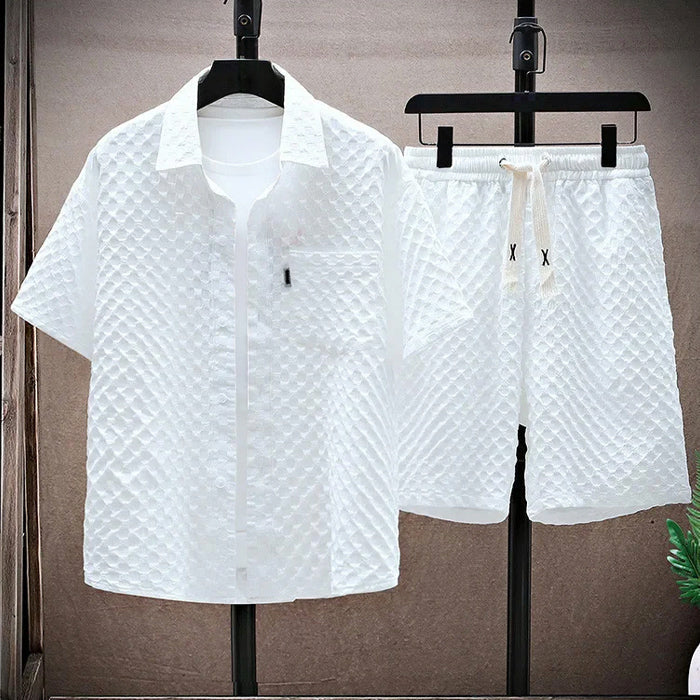Clyde - Men's Textured Casual Two-Piece Shirt and Shorts Set
