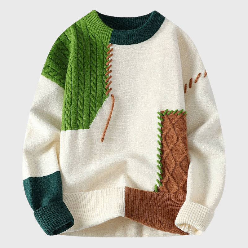 Cooper - Men's Colorblock Patchwork Cable Knit Sweater