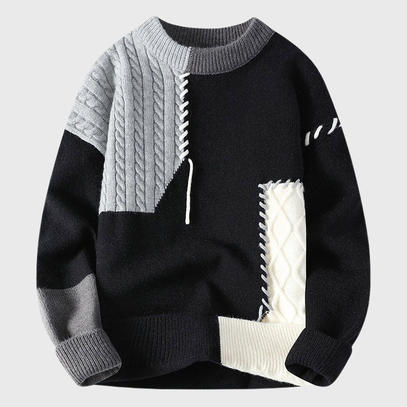 Cooper - Men's Colorblock Patchwork Cable Knit Sweater
