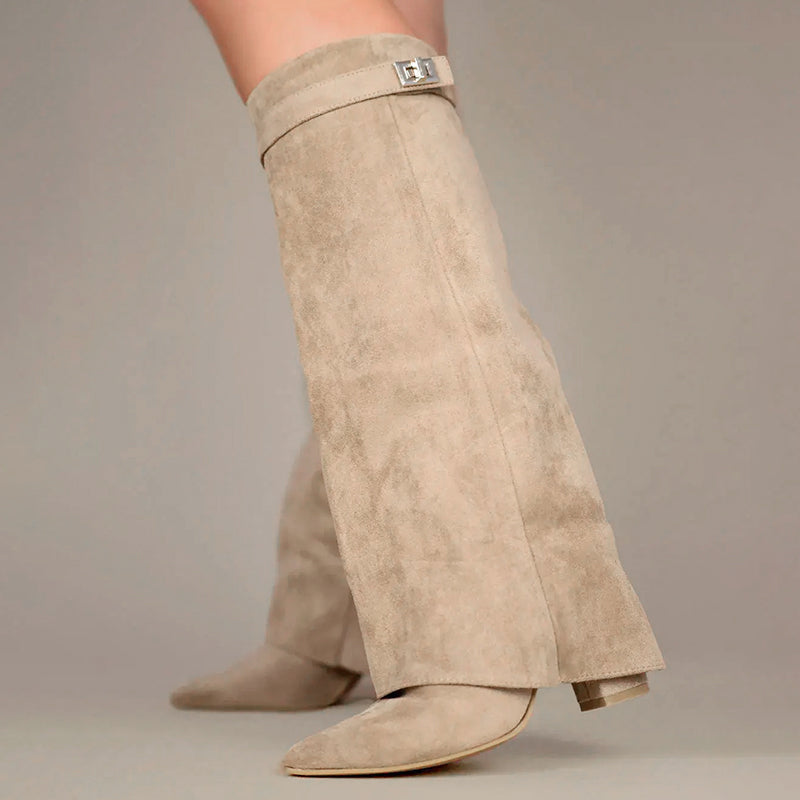 Danna - Women's Fold-Over Suede Knee Boots