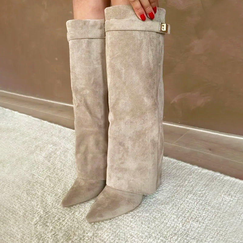 Danna - Women's Fold-Over Suede Knee Boots