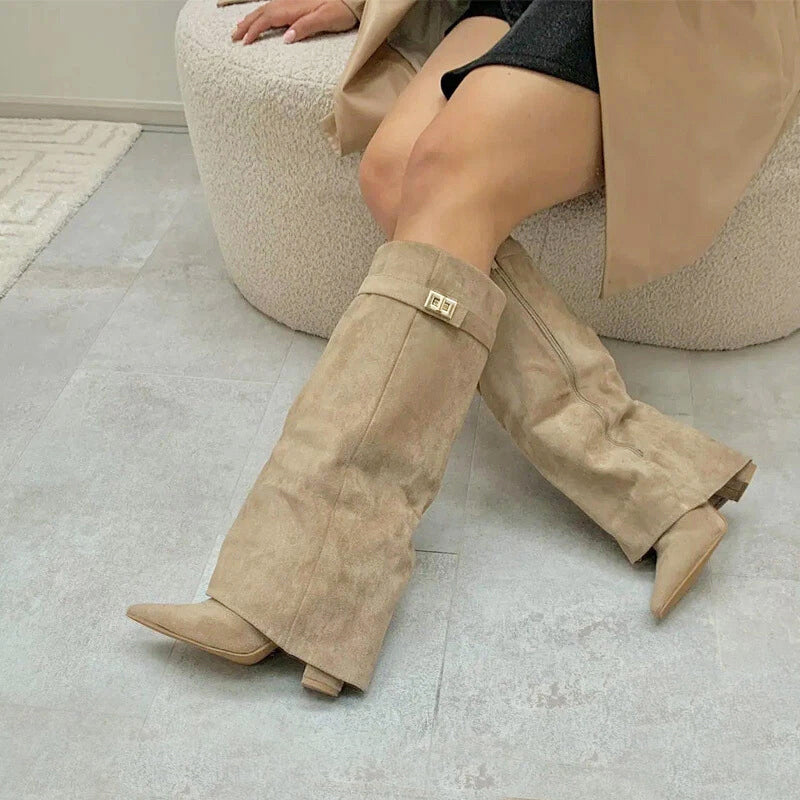 Danna - Women's Fold-Over Suede Knee Boots