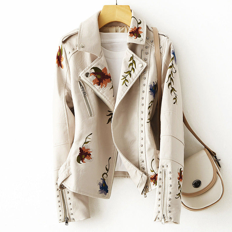 Elena - Women's Embroidered Studded Leather Jacket