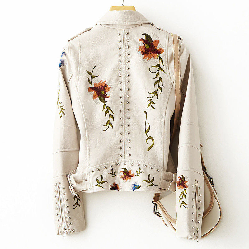Elena - Women's Embroidered Studded Leather Jacket