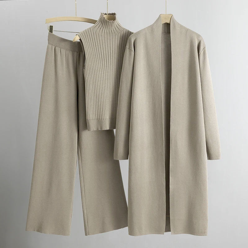 Eloise - Women's Lounge Style Ribbed 3-Piece Knit Set