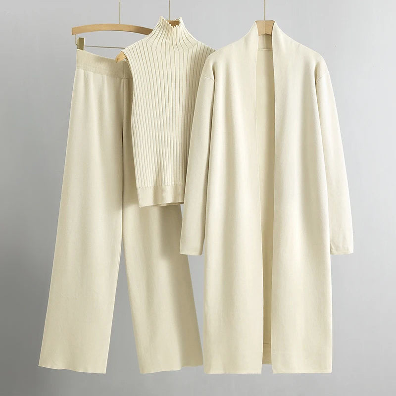 Eloise - Women's Lounge Style Ribbed 3-Piece Knit Set