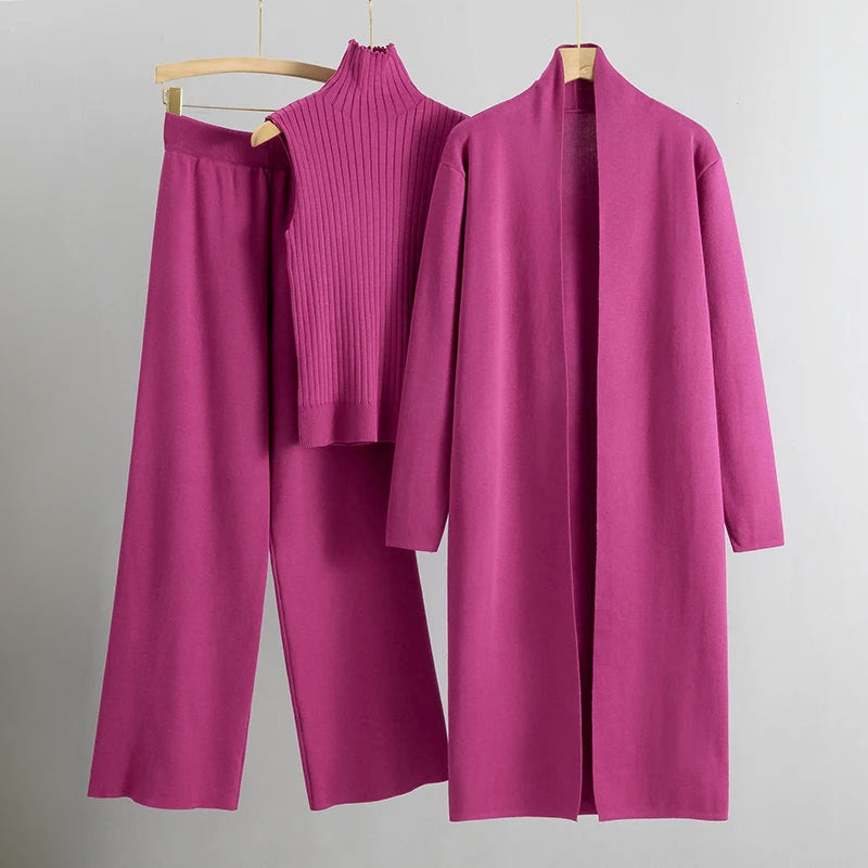 Eloise - Women's Lounge Style Ribbed 3-Piece Knit Set