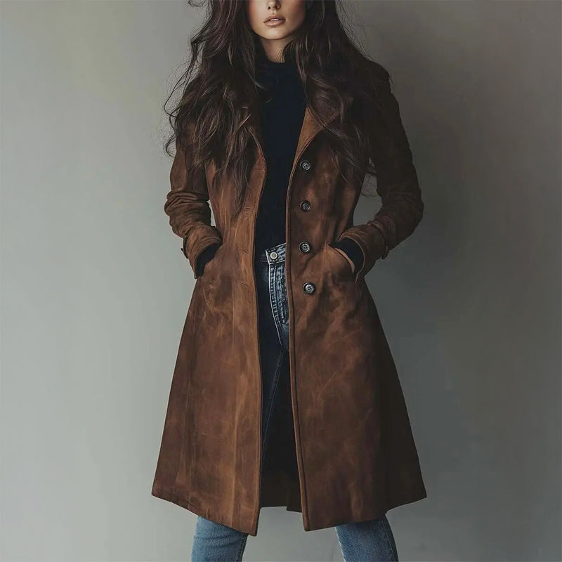 Eloure - Women's Faux Suede Longline Coat