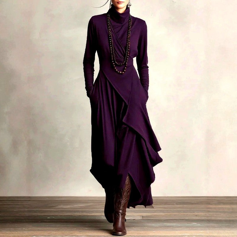 Elysia - Women's High Neck Cross-Front Maxi Dress