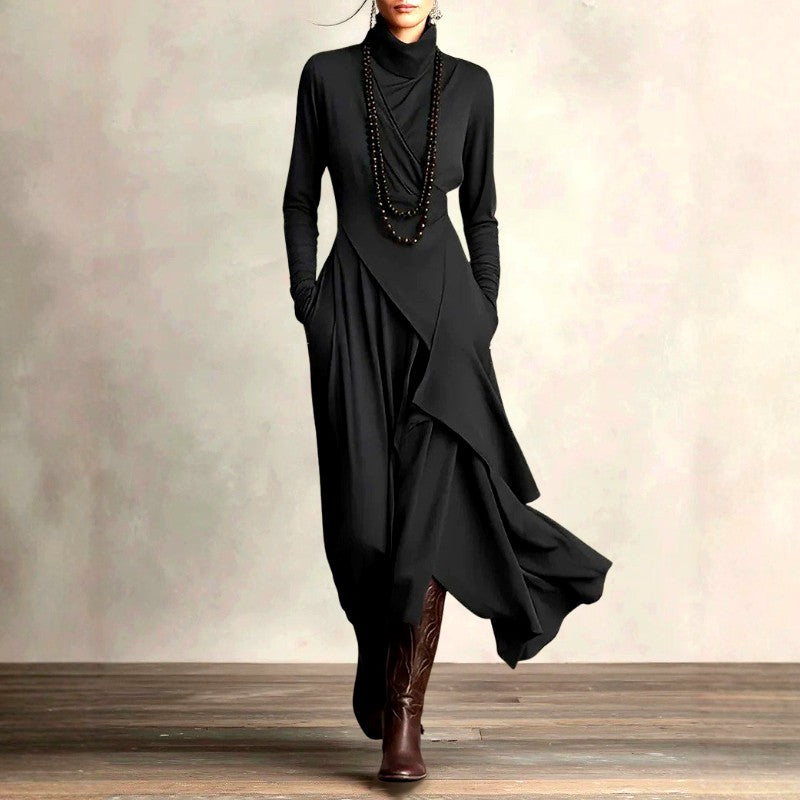 Elysia - Women's High Neck Cross-Front Maxi Dress