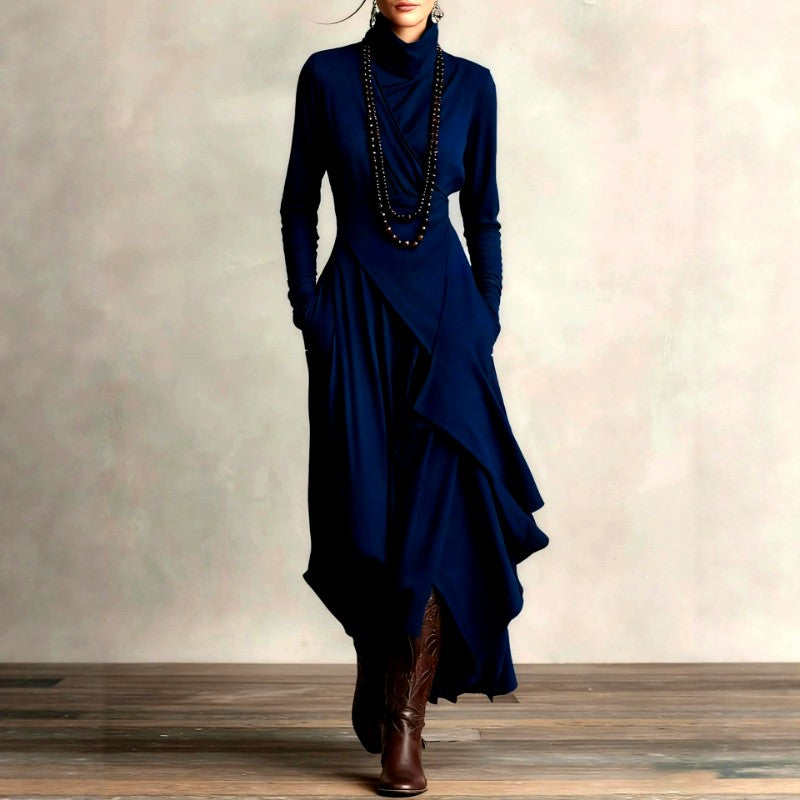 Elysia - Women's High Neck Cross-Front Maxi Dress
