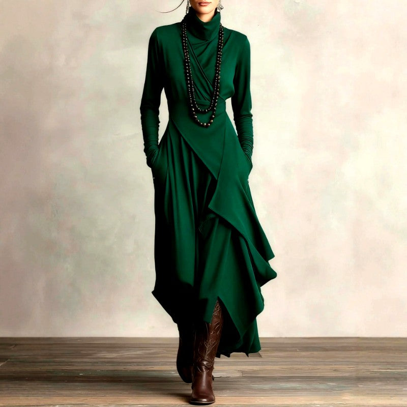 Elysia - Women's High Neck Cross-Front Maxi Dress