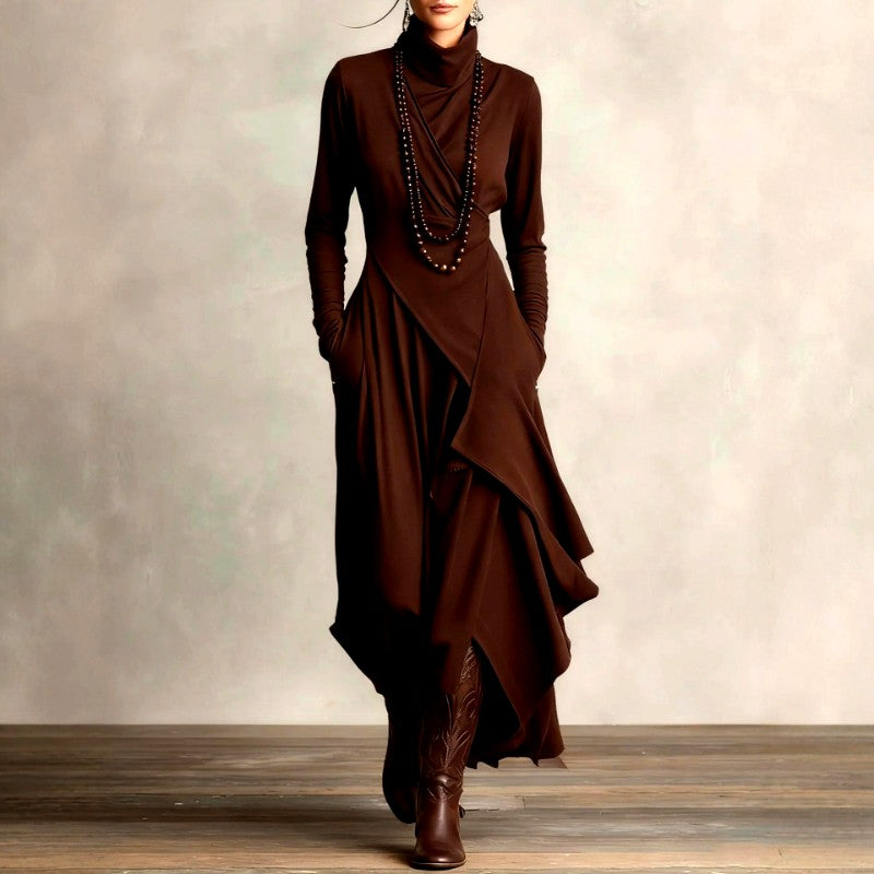 Elysia - Women's High Neck Cross-Front Maxi Dress