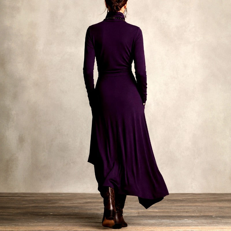 Elysia - Women's High Neck Cross-Front Maxi Dress
