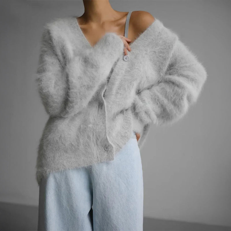 Emery - Women's Fuzzy V-Neck Cardigan