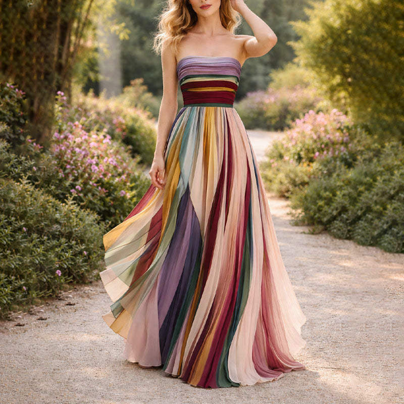 Emory - Women's Pleated Multicolor Maxi Dress