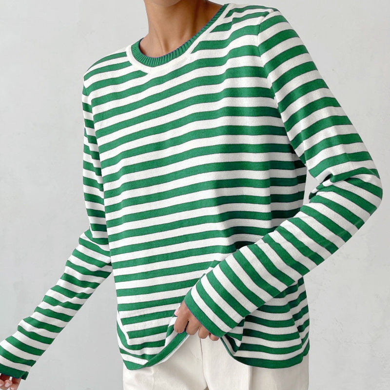 Esmeralda - Women's Striped Long Sleeve Crew Neck Shirt