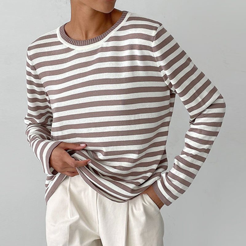 Esmeralda - Women's Striped Long Sleeve Crew Neck Shirt