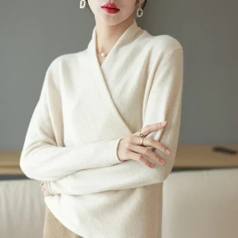 Eudora - Women's Cashmere Crossover V-Neck Knit Sweater