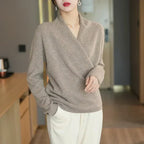 Eudora - Women's Cashmere Crossover V-Neck Knit Sweater