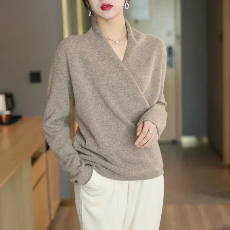Eudora - Women's Cashmere Crossover V-Neck Knit Sweater