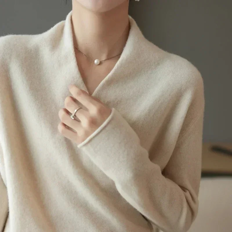 Eudora - Women's Cashmere Crossover V-Neck Knit Sweater