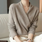 Eudora - Women's Cashmere Crossover V-Neck Knit Sweater