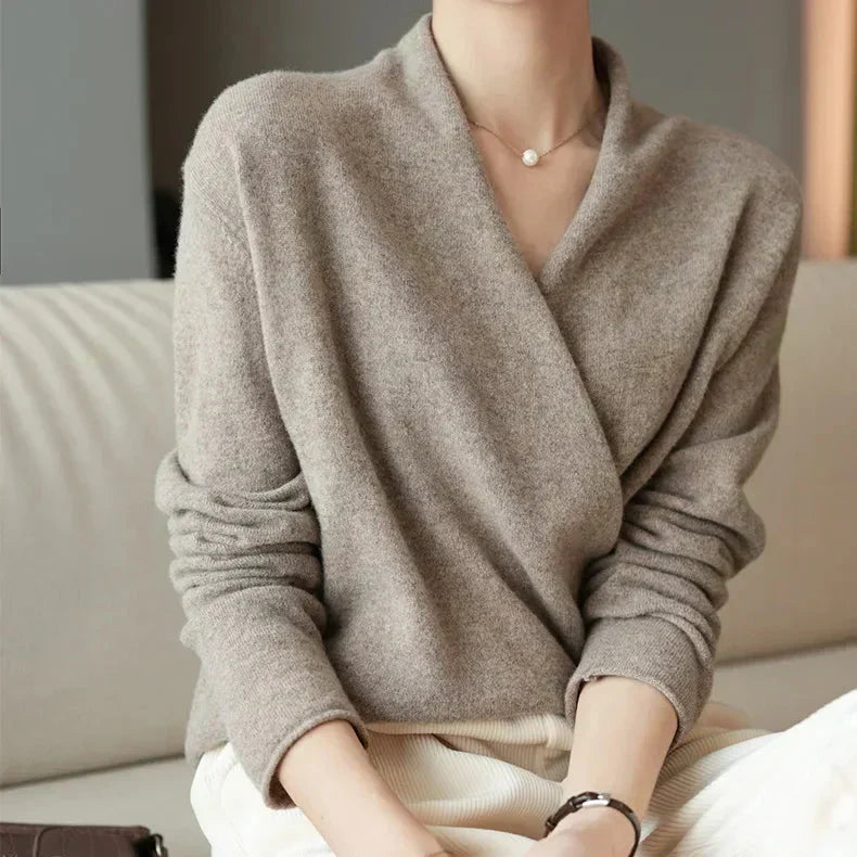 Eudora - Women's Cashmere Crossover V-Neck Knit Sweater