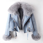 Faith - Women's Faux Fur Lined Denim Moto Jacket