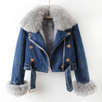 Faith - Women's Faux Fur Lined Denim Moto Jacket