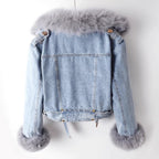 Faith - Women's Faux Fur Lined Denim Moto Jacket