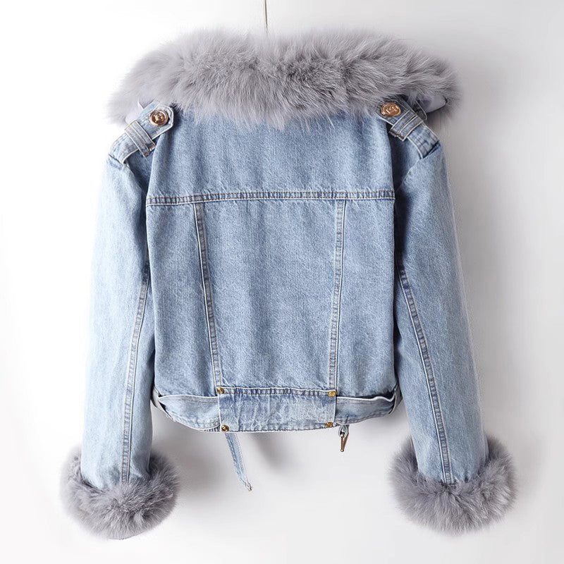 Faith - Women's Faux Fur Lined Denim Moto Jacket