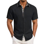 Felix - Men's Plaid Trim Short Sleeve Button-Up Shirt