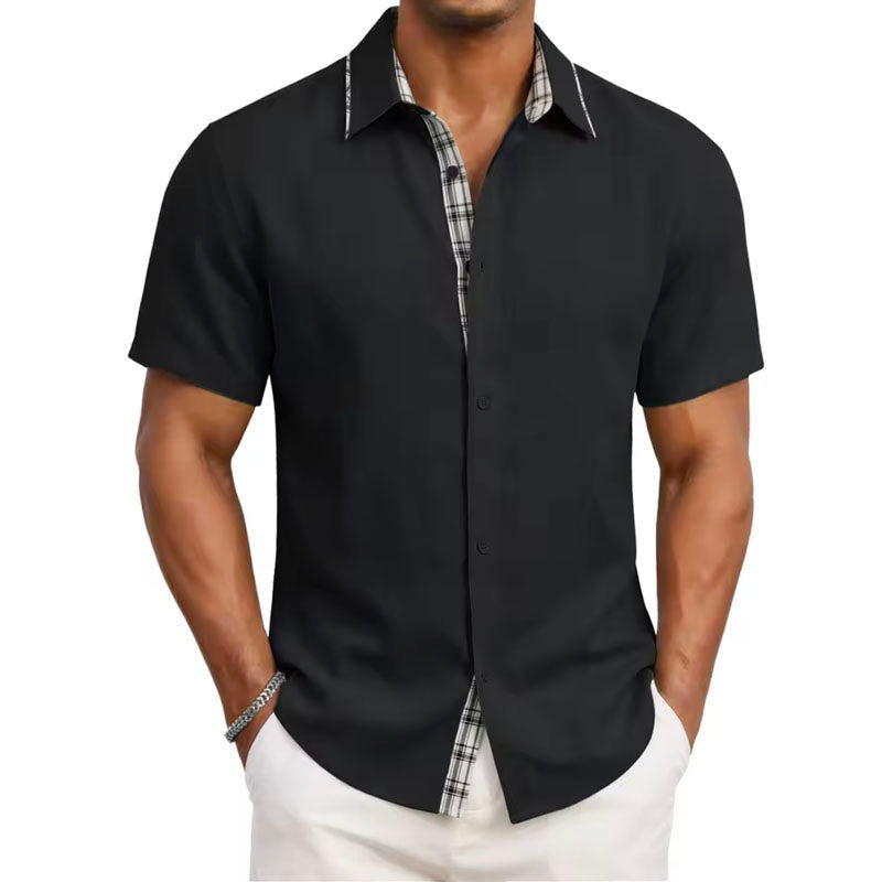Felix - Men's Plaid Trim Short Sleeve Button-Up Shirt