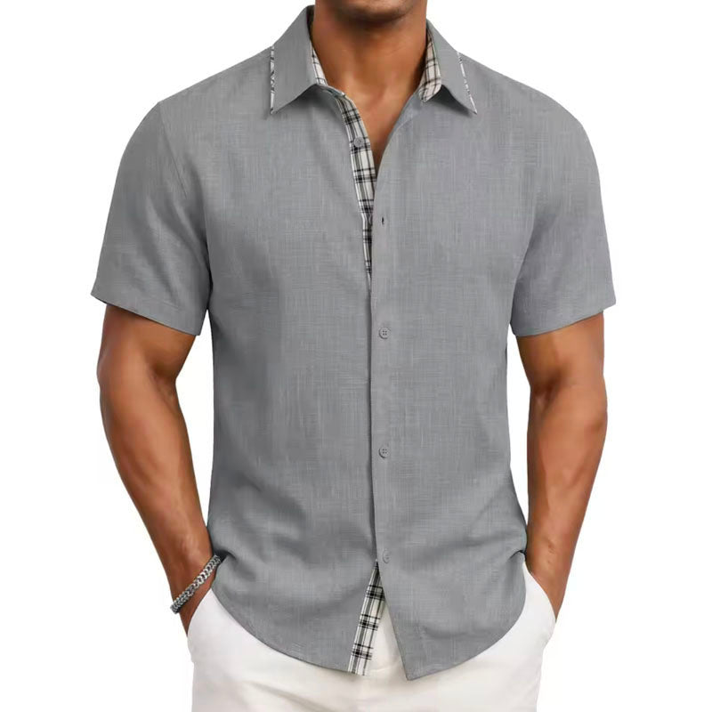 Felix - Men's Plaid Trim Short Sleeve Button-Up Shirt