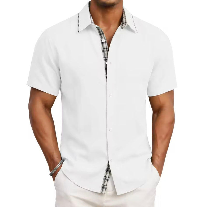 Felix - Men's Plaid Trim Short Sleeve Button-Up Shirt