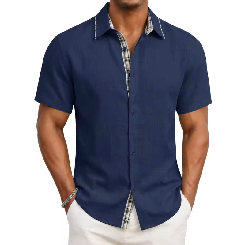 Felix - Men's Plaid Trim Short Sleeve Button-Up Shirt