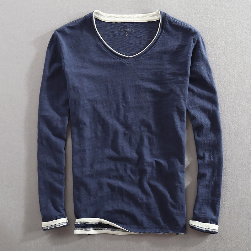 Frank - Men's Cotton V-Neck Long-Sleeve Top